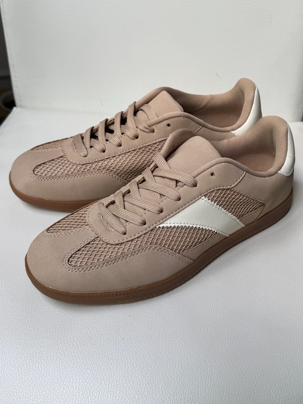 Serra Taupe Women's Sneakers with White Side Stripe - Picture 2 of 5